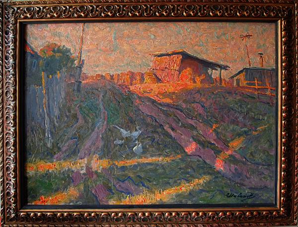  пейзаж деревня закат гуси