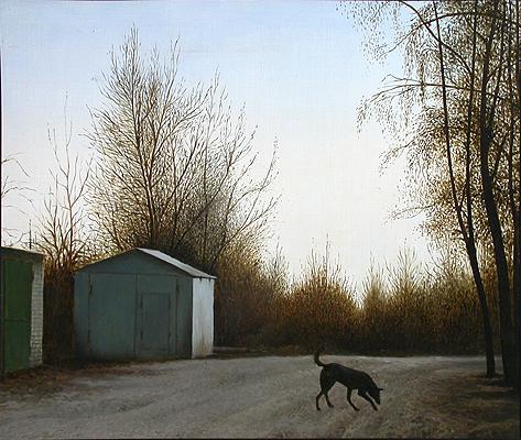  пейзаж гаражи собаки город