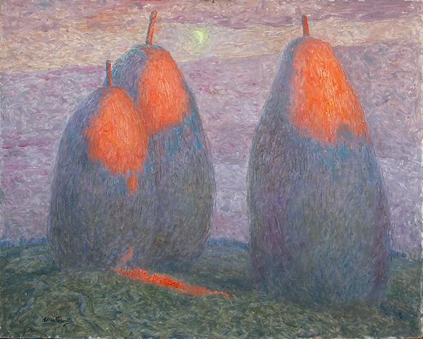  стога закат Луна пейзаж